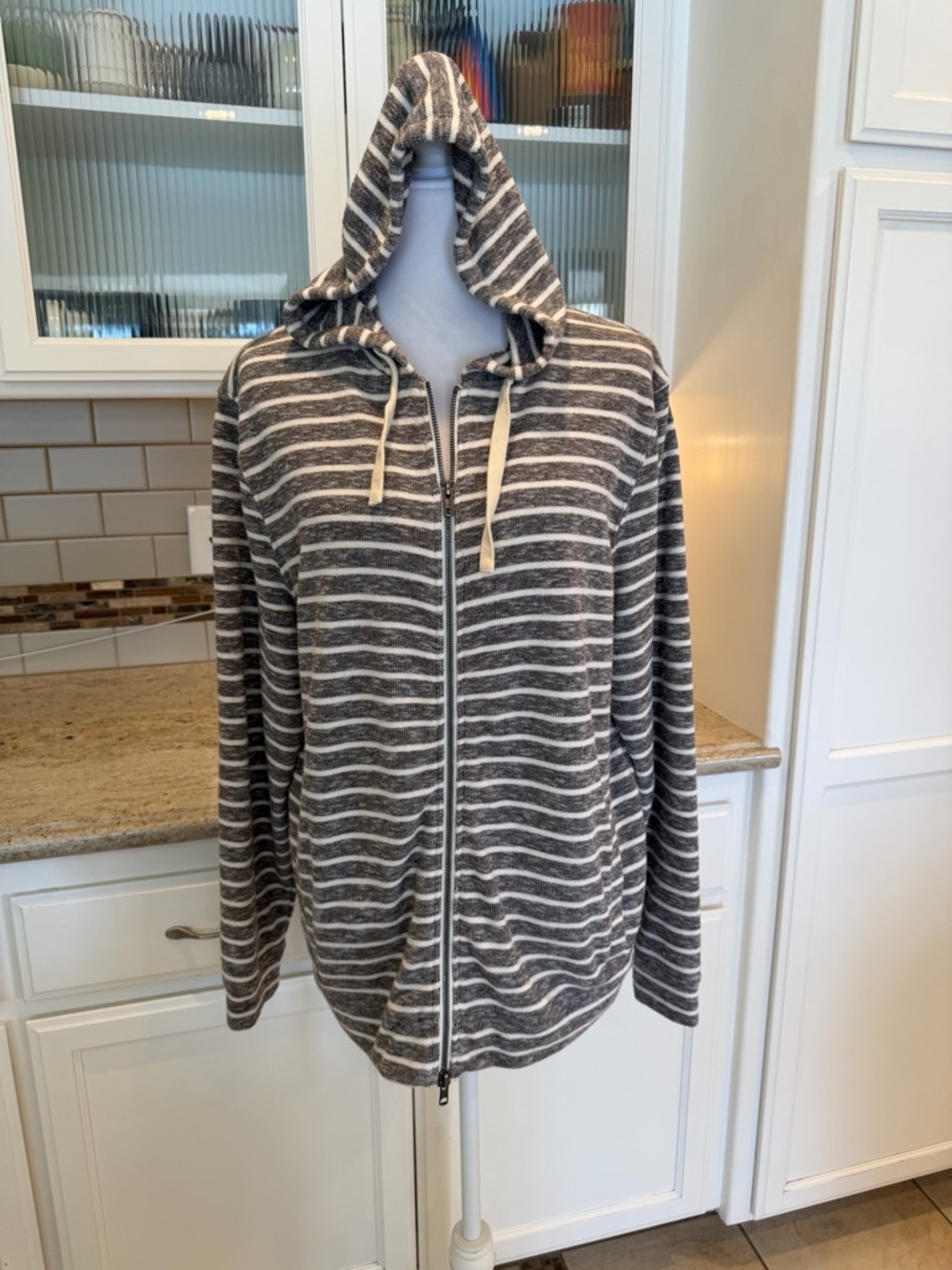 Johnnie-O Full Zip Hoodie Men's Medium Cotton Striped Gray White